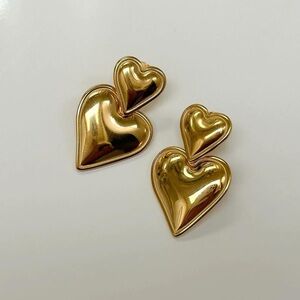Double Heart Drop Gold Earrings